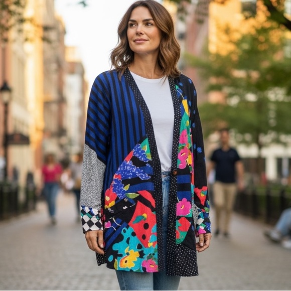 Vintage Jackets & Blazers - Carol Little Patchwork Vintage Jacket Size 4 Oversize 100% Rayon Long Sleeves